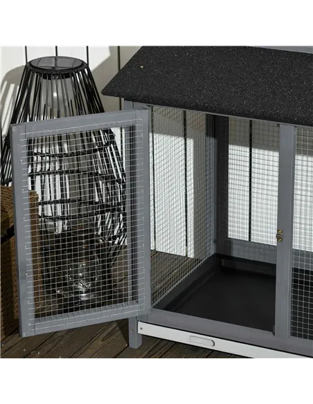 PawHut 2-Tier Large Rabbit Hutch Outdoor with Double Side Run Boxes, No-leak Plastic Tray, Ramp, 230 x 53 x 93.5cm, Light Grey
