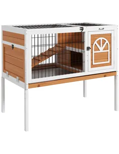 PawHut Wooden Rabbit Hutch, Guinea Pig Cage, with Removable Tray, Openable Roof