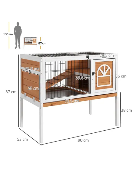 PawHut Wooden Rabbit Hutch, Guinea Pig Cage, with Removable Tray, Openable Roof