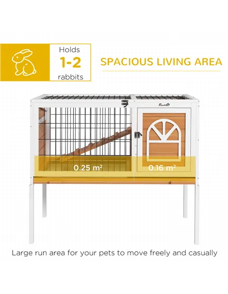 PawHut Wooden Rabbit Hutch, Guinea Pig Cage, with Removable Tray, Openable Roof