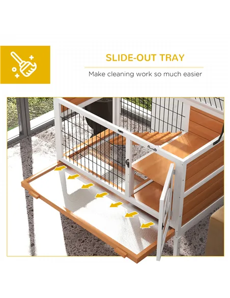 PawHut Wooden Rabbit Hutch, Guinea Pig Cage, with Removable Tray, Openable Roof