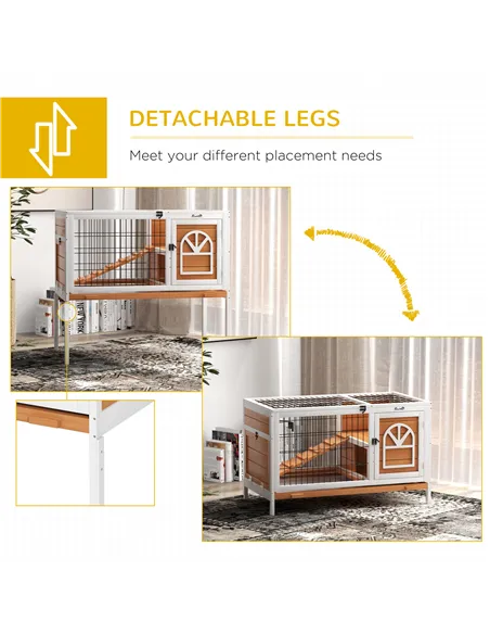 PawHut Wooden Rabbit Hutch, Guinea Pig Cage, with Removable Tray, Openable Roof