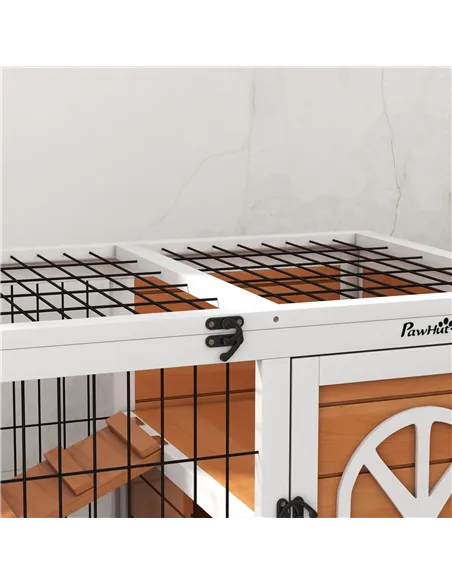 PawHut Wooden Rabbit Hutch, Guinea Pig Cage, with Removable Tray, Openable Roof