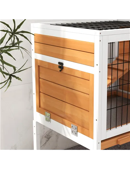PawHut Wooden Rabbit Hutch, Guinea Pig Cage, with Removable Tray, Openable Roof