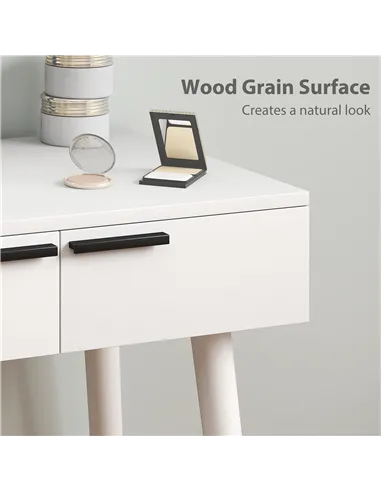 HOMCOM Dressing Table with Mirror and Stool, Vanity Makeup Desk Set with 2 Drawers, Cushioned Stool and Make-up Organiser for Be