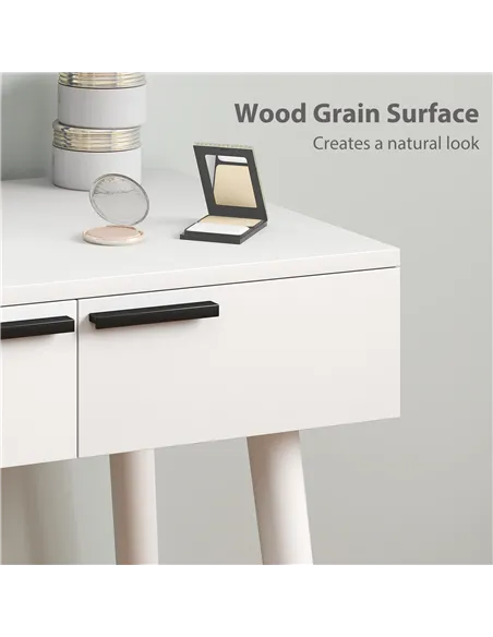 HOMCOM Dressing Table with Mirror and Stool, Vanity Makeup Desk Set with 2 Drawers, Cushioned Stool and Make-up Organiser for Be