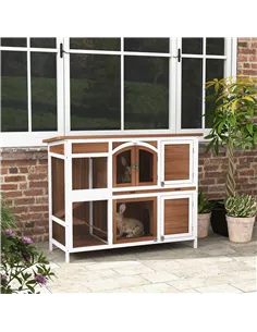 PawHut Two-Tier Wooden Pet Hutch with Openable Roof, Slide-Out Tray 2