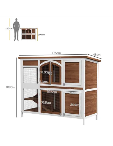 PawHut Two-Tier Wooden Pet Hutch with Openable Roof, Slide-Out Tray
