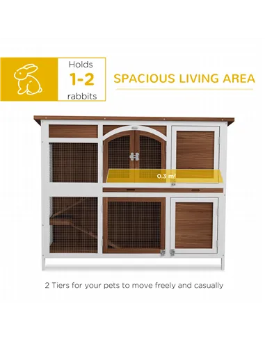 PawHut Two-Tier Wooden Pet Hutch with Openable Roof, Slide-Out Tray