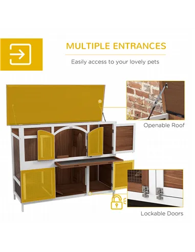 PawHut Two-Tier Wooden Pet Hutch with Openable Roof, Slide-Out Tray