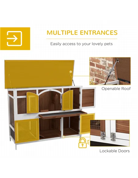 PawHut Two-Tier Wooden Pet Hutch with Openable Roof, Slide-Out Tray
