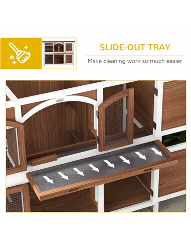PawHut Two-Tier Wooden Pet Hutch with Openable Roof, Slide-Out Tray
