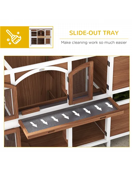 PawHut Two-Tier Wooden Pet Hutch with Openable Roof, Slide-Out Tray