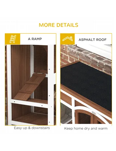 PawHut Two-Tier Wooden Pet Hutch with Openable Roof, Slide-Out Tray