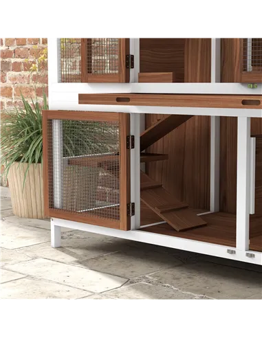 PawHut Two-Tier Wooden Pet Hutch with Openable Roof, Slide-Out Tray
