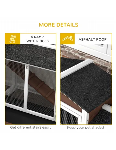 PawHut Wooden Two-Tier Pet Hutch with Wheels, Run - Brown