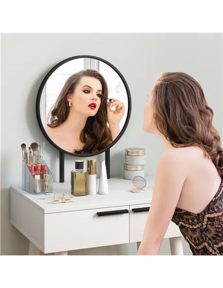 HOMCOM Dressing Table with Mirror and Stool, Vanity Makeup Desk Set with 2 Drawers, Cushioned Stool and Make-up Organiser for Be