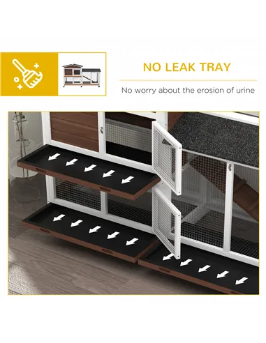 PawHut Wooden Two-Tier Pet Hutch with Wheels, Run - Brown