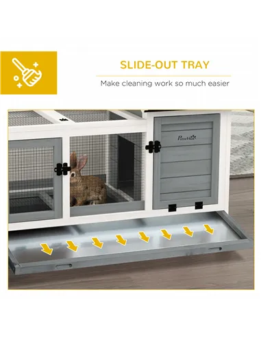 PawHut Wooden Rabbit Hutch, Guinea Pig Cage, with Removable Tray, Wheels - Grey