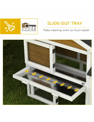 PawHut Wooden Rabbit Hutch Outdoor, Double Tier with Water-Resistant Roof, Ramp 147 x 54 x 84 cm, Yellow