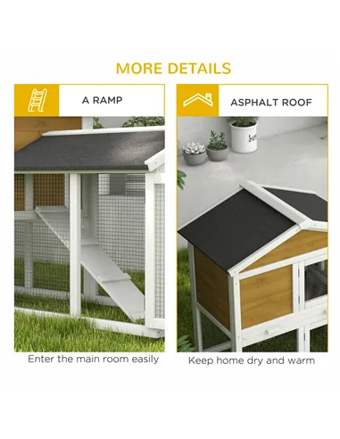 PawHut Wooden Rabbit Hutch Outdoor, Double Tier with Water-Resistant Roof, Ramp 147 x 54 x 84 cm, Yellow
