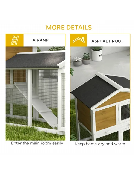 PawHut Wooden Rabbit Hutch Outdoor, Double Tier with Water-Resistant Roof, Ramp 147 x 54 x 84 cm, Yellow
