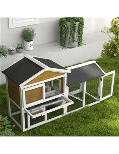 PawHut Wooden Rabbit Hutch Outdoor, Double Tier with Water-Resistant Roof, Ramp 147 x 54 x 84 cm, Yellow