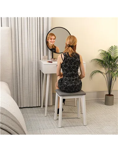 HOMCOM Dressing Table with Mirror and Stool, Vanity Makeup Desk Set with 2 Drawers, Cushioned Stool and Make-up Organiser for Be