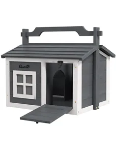 PawHut Indoor Rabbit Hutch, Portable Small Animal House Outdoor, with Top Handle, Openable Roof - Grey