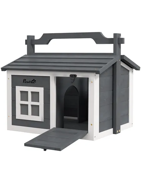 PawHut Indoor Rabbit Hutch, Portable Small Animal House Outdoor, with Top Handle, Openable Roof - Grey