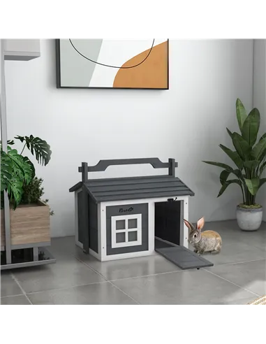 PawHut Indoor Rabbit Hutch, Portable Small Animal House Outdoor, with Top Handle, Openable Roof - Grey