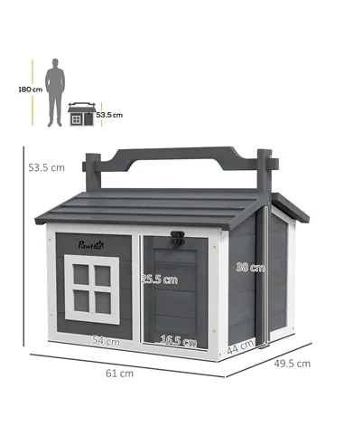 PawHut Indoor Rabbit Hutch, Portable Small Animal House Outdoor, with Top Handle, Openable Roof - Grey