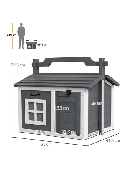 PawHut Indoor Rabbit Hutch, Portable Small Animal House Outdoor, with Top Handle, Openable Roof - Grey