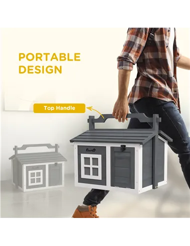 PawHut Indoor Rabbit Hutch, Portable Small Animal House Outdoor, with Top Handle, Openable Roof - Grey