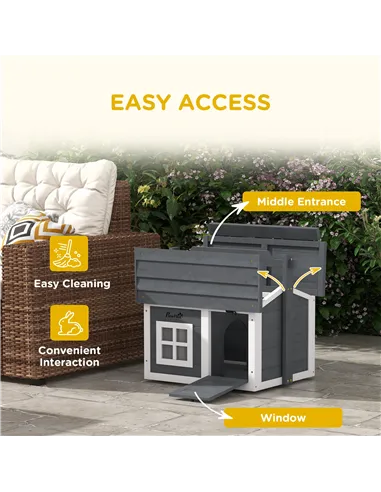 PawHut Indoor Rabbit Hutch, Portable Small Animal House Outdoor, with Top Handle, Openable Roof - Grey