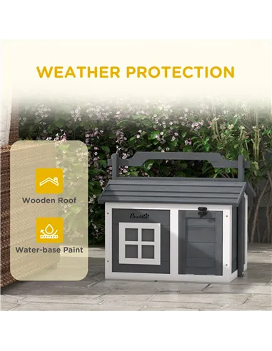 PawHut Indoor Rabbit Hutch, Portable Small Animal House Outdoor, with Top Handle, Openable Roof - Grey