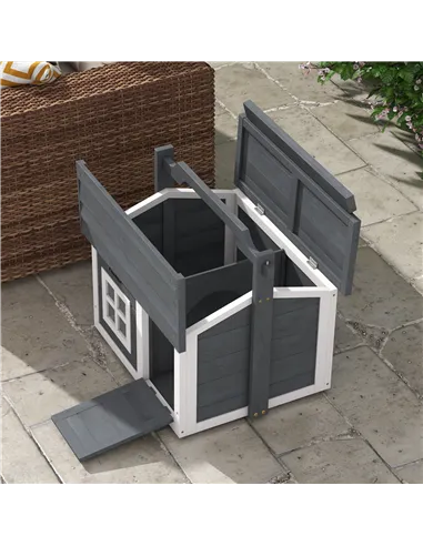 PawHut Indoor Rabbit Hutch, Portable Small Animal House Outdoor, with Top Handle, Openable Roof - Grey