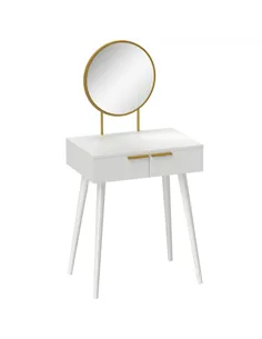 HOMCOM Elegant Dressing Table, with Round Mirror, 60 x 40 x 123 cm - White