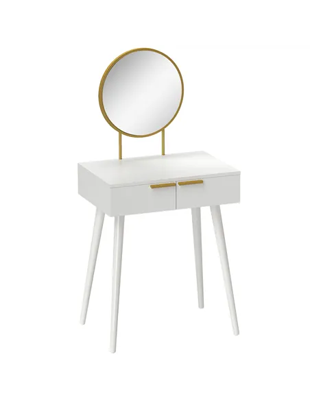 HOMCOM Elegant Dressing Table, with Round Mirror, 60 x 40 x 123 cm - White