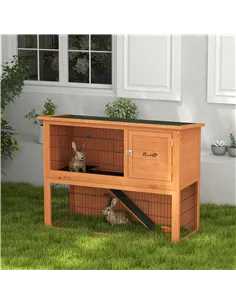 PawHut Two-Tier Antiseptic Wood Rabbit Hutch, 92cm Guinea Pig Hutch with Run - Orange 2
