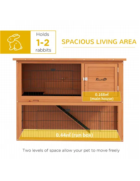PawHut Two-Tier Antiseptic Wood Rabbit Hutch, 92cm Guinea Pig Hutch with Run - Orange