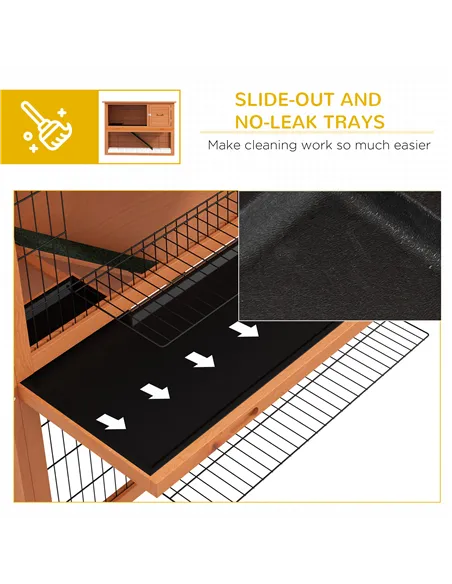 PawHut Two-Tier Antiseptic Wood Rabbit Hutch, 92cm Guinea Pig Hutch with Run - Orange