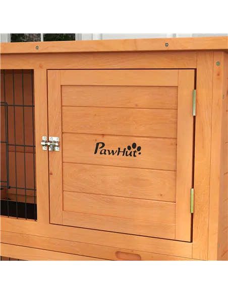 PawHut Two-Tier Antiseptic Wood Rabbit Hutch, 92cm Guinea Pig Hutch with Run - Orange