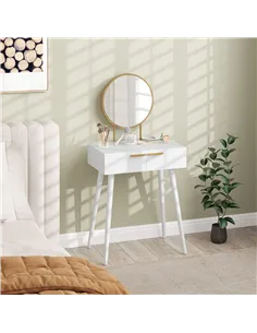 HOMCOM Elegant Dressing Table, with Round Mirror, 60 x 40 x 123 cm - White 2