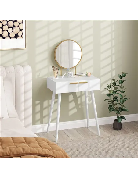 HOMCOM Elegant Dressing Table, with Round Mirror, 60 x 40 x 123 cm - White