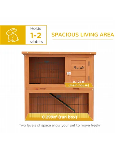 PawHut Two-Tier Antiseptic Wood Rabbit Hutch, 80cm Guinea Pig Hutch with Run - Orange