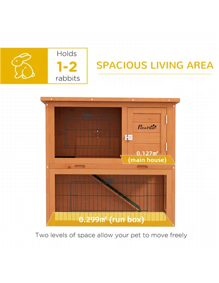 PawHut Two-Tier Antiseptic Wood Rabbit Hutch, 80cm Guinea Pig Hutch with Run - Orange