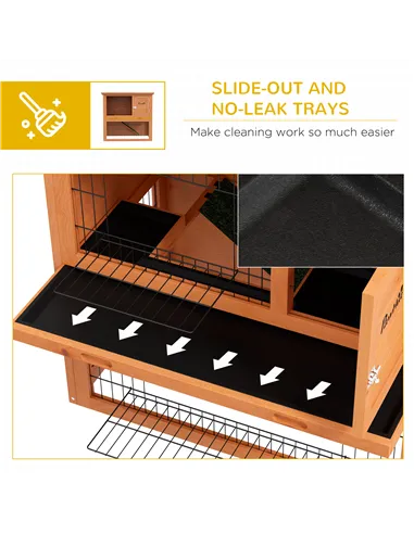 PawHut Two-Tier Antiseptic Wood Rabbit Hutch, 80cm Guinea Pig Hutch with Run - Orange