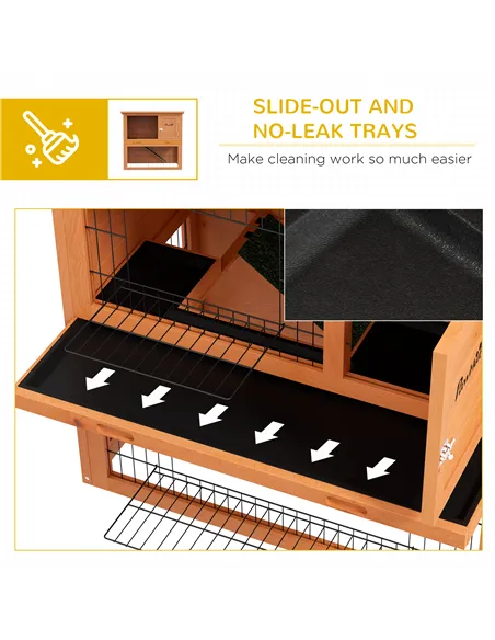 PawHut Two-Tier Antiseptic Wood Rabbit Hutch, 80cm Guinea Pig Hutch with Run - Orange
