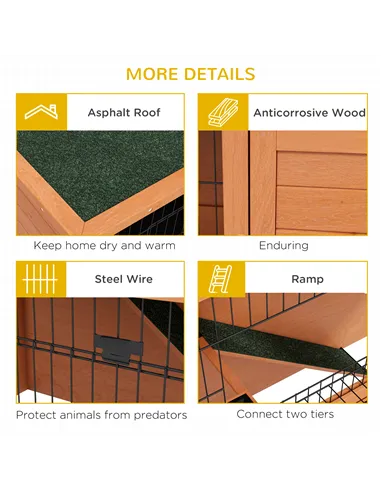 PawHut Two-Tier Antiseptic Wood Rabbit Hutch, 80cm Guinea Pig Hutch with Run - Orange
